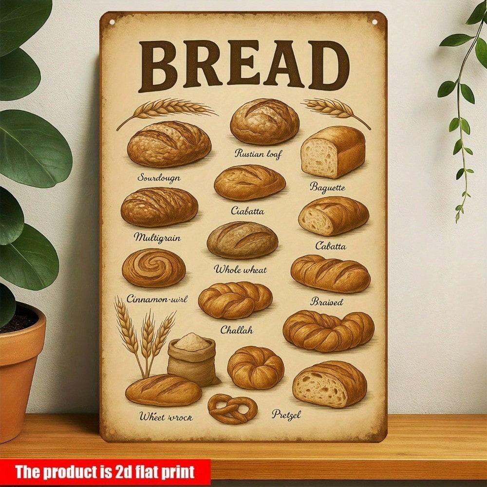 Metal Poster Wall Art, Vintage Bread Sign, Kitchen Cafe Decor