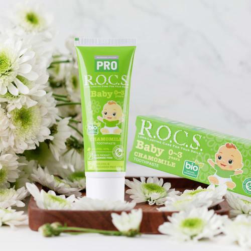 R.O.C.S. Rox PRO Baby Toothpaste (0-3 Years), Chamomile Flavor, 100% Natural Ingredients, No Additives, No Fluoride, 45g