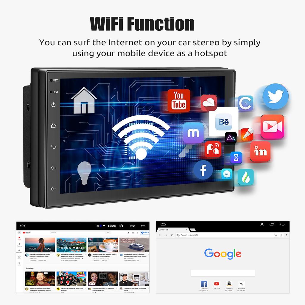 ESSGOO 7"/9"/10“ 2 DIN Android 13 4+64G Car Stereo Carplay Android Auto GPS Navigation Bluetooth FM RDS Radio WIFI Touchscreen