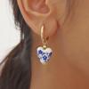 Brinco Pingente Bule de Porcelana Azul e Branco Coração de Cerâmica Vintage Bolas Pérolas Brincos Pendentes Joias de Aço Inoxidável Presente