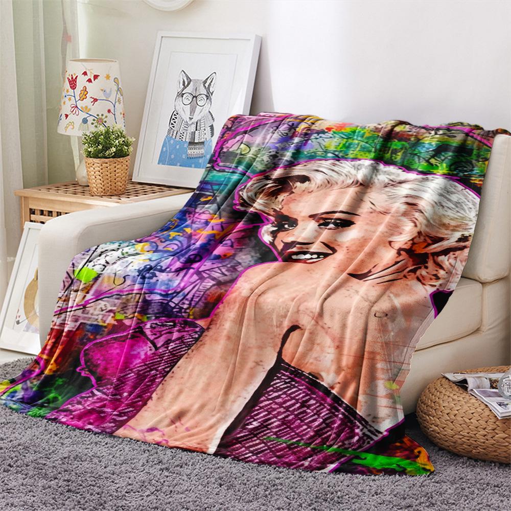1PC Marilyn Monroe Print FlAannel Blanket, High quality Comfortable for All Seasons, Home Decor, Warmth and Comfort