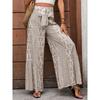 Casual Vacation Style Lace-up Geometric Floral Print Wide-leg Pants for Women