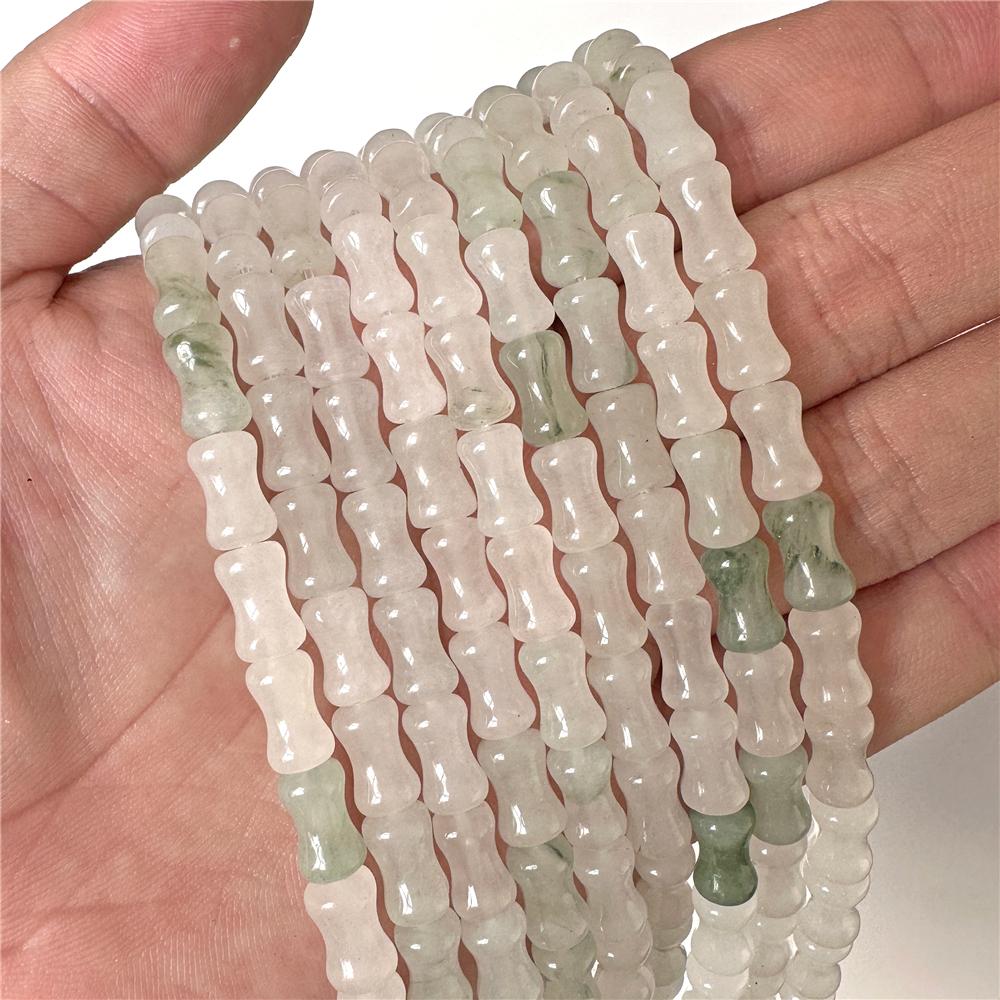 Bamboo Joint Shape Stone Bead 6x10mm Loose Spacer Natural Green White Jades Tube Bead Accessory DIY Jewelry Necklaces Bracelets About 18pcs
