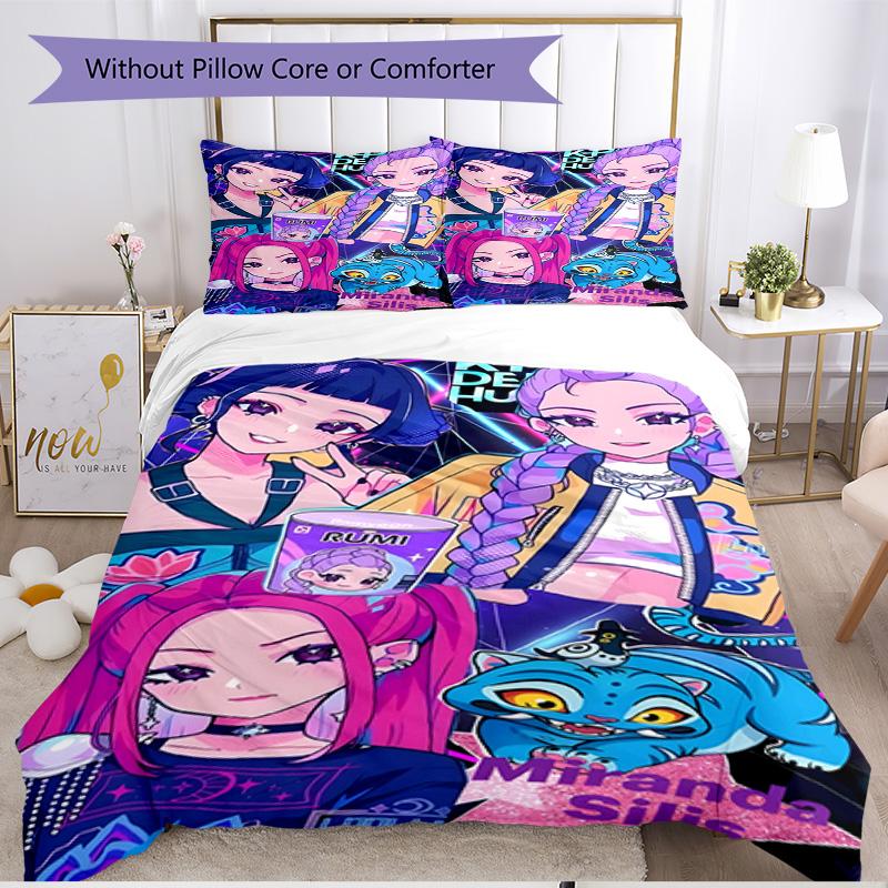 Set copripiumino 3 pezzi (1*Copripiumino + 2*Federe, Senza Nucleo), Set Biancheria da Letto Morbido Stagione Unica con Stampa KPop Demon Hunters, Decorazione Regalo per Camera da Letto