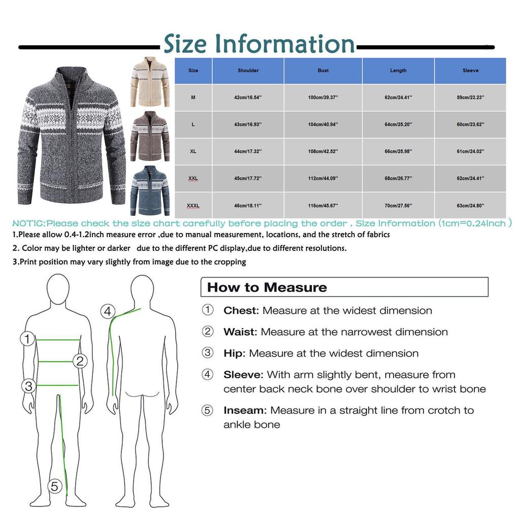 Men's Casual  Winter Zipper Sweater Stand Collar Printed Cardigan Tops Sweater Blouse Coat