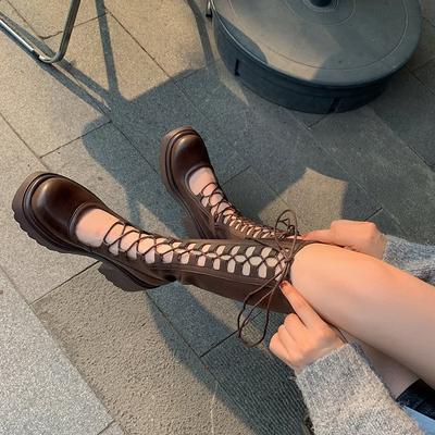 Fashion Women's Breathable Hollow Mesh Boots, Genuine Leather High-top Knight Boots, Knee-high Heels, Light and Cool, 2025