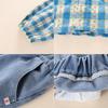 Girls' Plaid Ruffle Shirt & Jogger Denim Pants Set