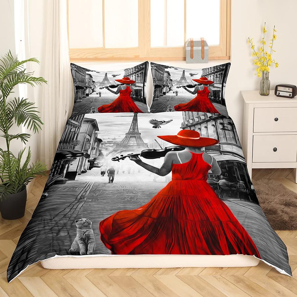 Eiffel Tower Duvet Cover Set King Size Paris Tower Bedding Set For Boy Girl Polyester Paris Cityscape Wooden Texture Quilt Cover