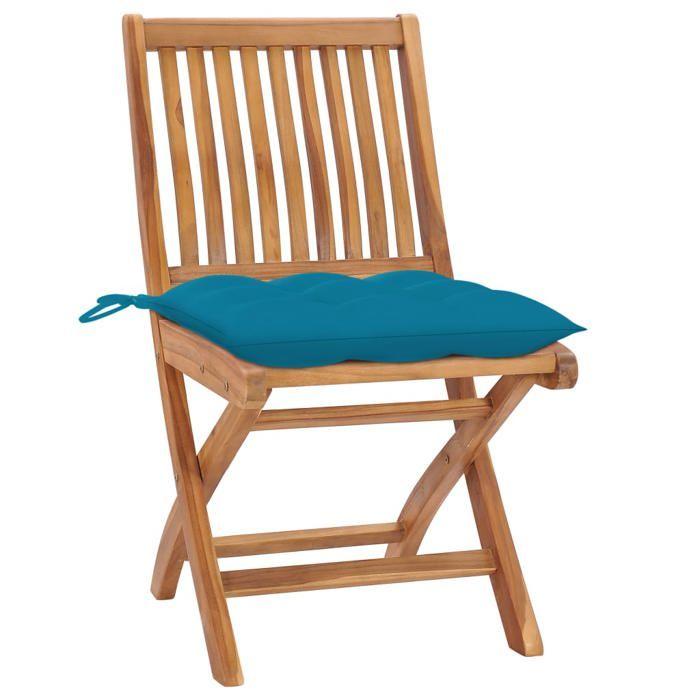 Chaises de jardin pliantes - MAISON EXCLUSIVE - Lot de 6 - Bois de teck - Coussins inclus - Pliantes