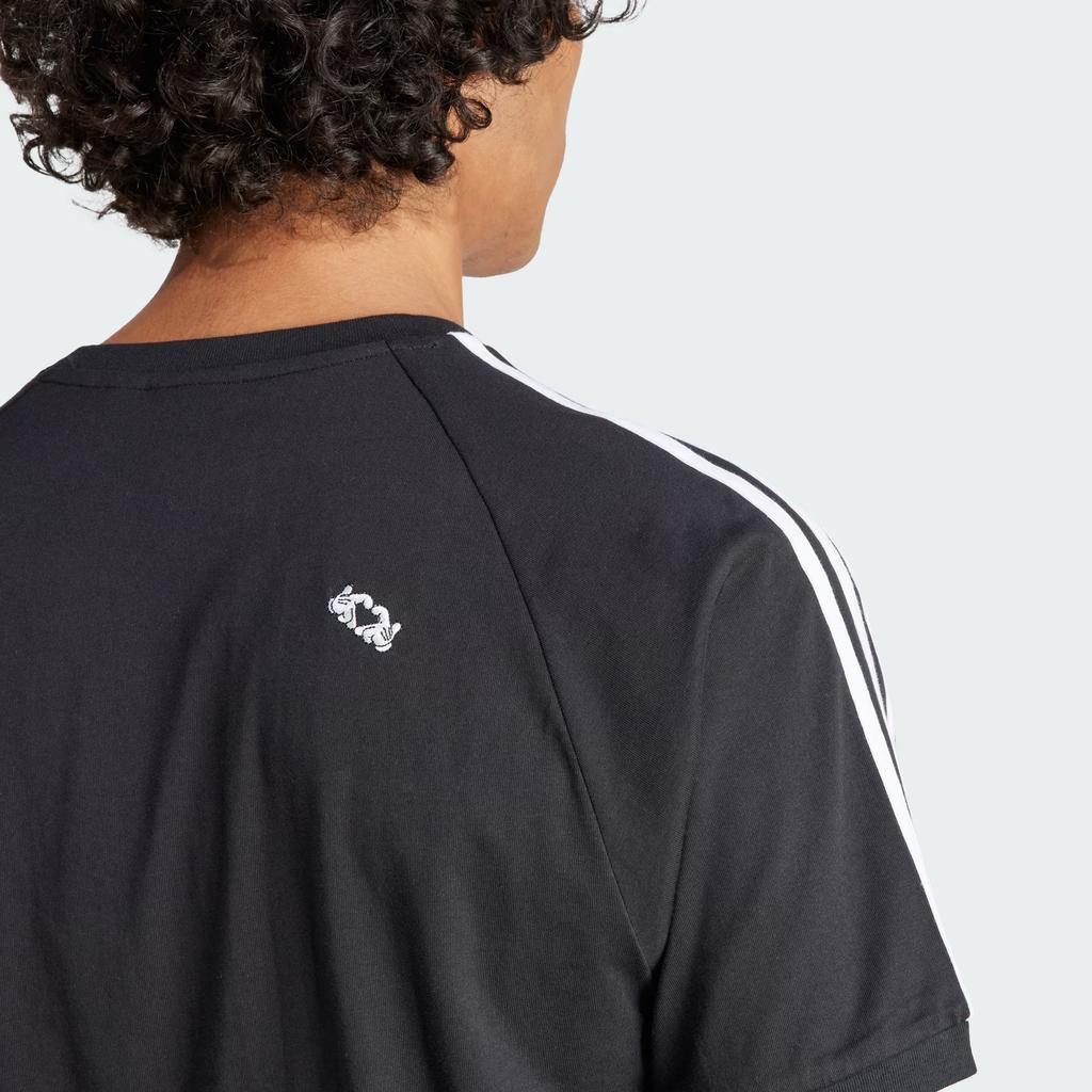 Adidas Originals X Mickey Mouse Embroidered Logo Print Three-Stripe Sport Crew Neck Vintage Short Sleeve T-Shirt Men Tops Black IY2272
