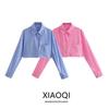 Fashion Style 2024 Spring New Arrival Women's Clothing Elegant Lapel Long Sleeves Stripes Poplin Short Shirt 8567069