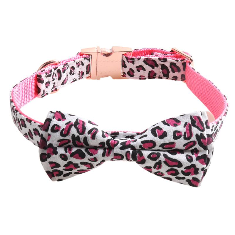 Haustier Leopardenmuster Roségold Metall Schnalle Schleife Hundehalsband