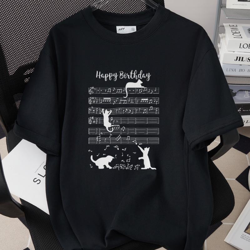 Cat Home Wrecker Creative Print T-shirt, Loose Fit, High-Quality Pure Cotton, Short Sleeve, Slightly Dropped Shoulder, Style 1002-1