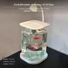 Mini-Kampffisch-Aquarium, Desktop-Glasaquarium mit LED-Licht, Dekor Eisblau Kristall