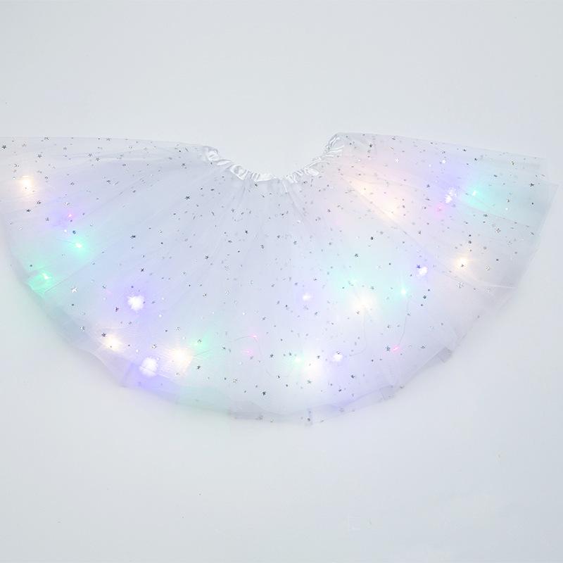 LED Fairy Lights Sequin Star & Moon Mesh Skirt for Kids - Glowing Performance Dancewear