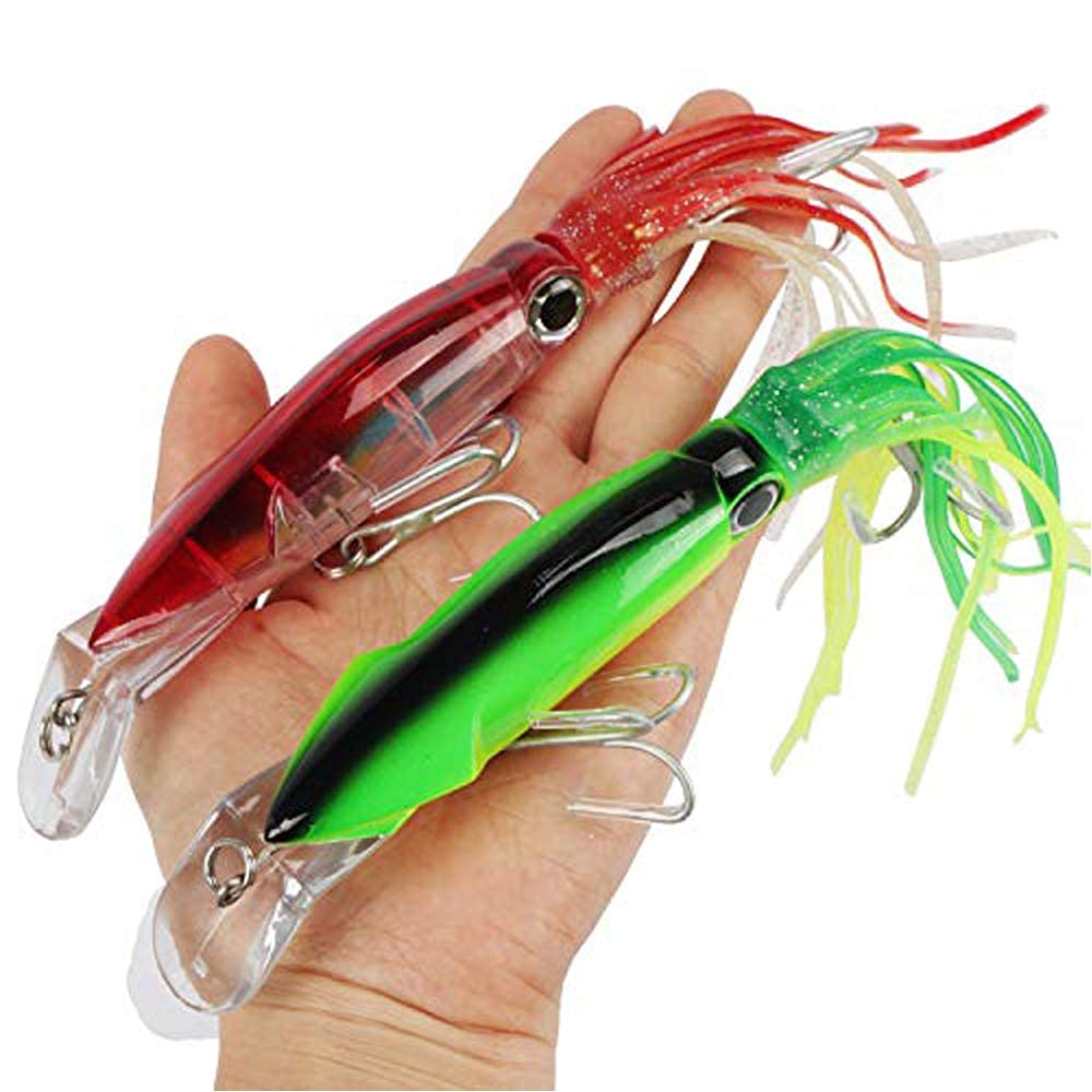And Fishing Lure Hard Rod with Triple Floating Octopus Fishing Artificial Bait for Saltwater Marlin, Squid, Tuna, 6-color Set, 14cm, 40g, Hooks, Bait,