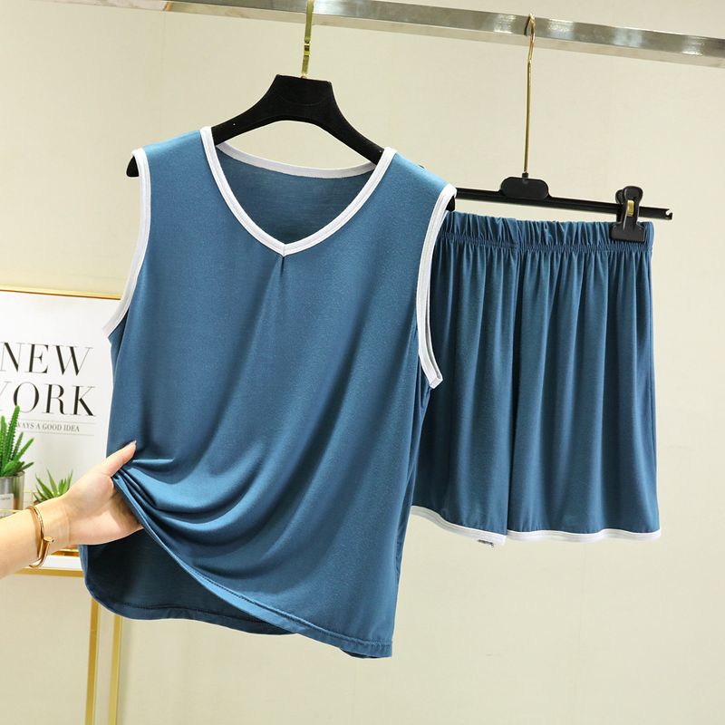 

Модальный повседневный костюм-жилет с V-образным вырезом для женщин, тонкий домашний костюм на весну и лето, свободный топ без рукавов большого размера, шорты Cylan 2XL (70.00 kg-80.00 kg recommended