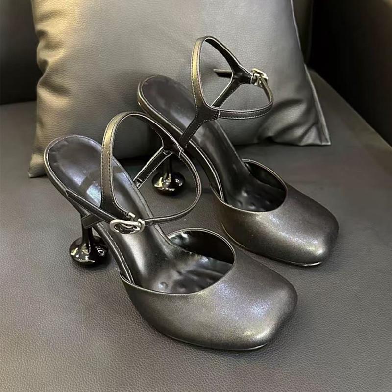 Mode Star Stil Mode Runde Zehenpartie Leder Damen Pumps Sexy Knöchelriemen Schnalle Büro Dame Dünne Hohe Absätze Sommer Party Kleiderschuhe