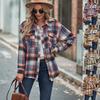 Camicia da Donna a Quadri Manica Lunga Autunno Inverno con Collo e Tasche Top Casual Vestibilità Larga