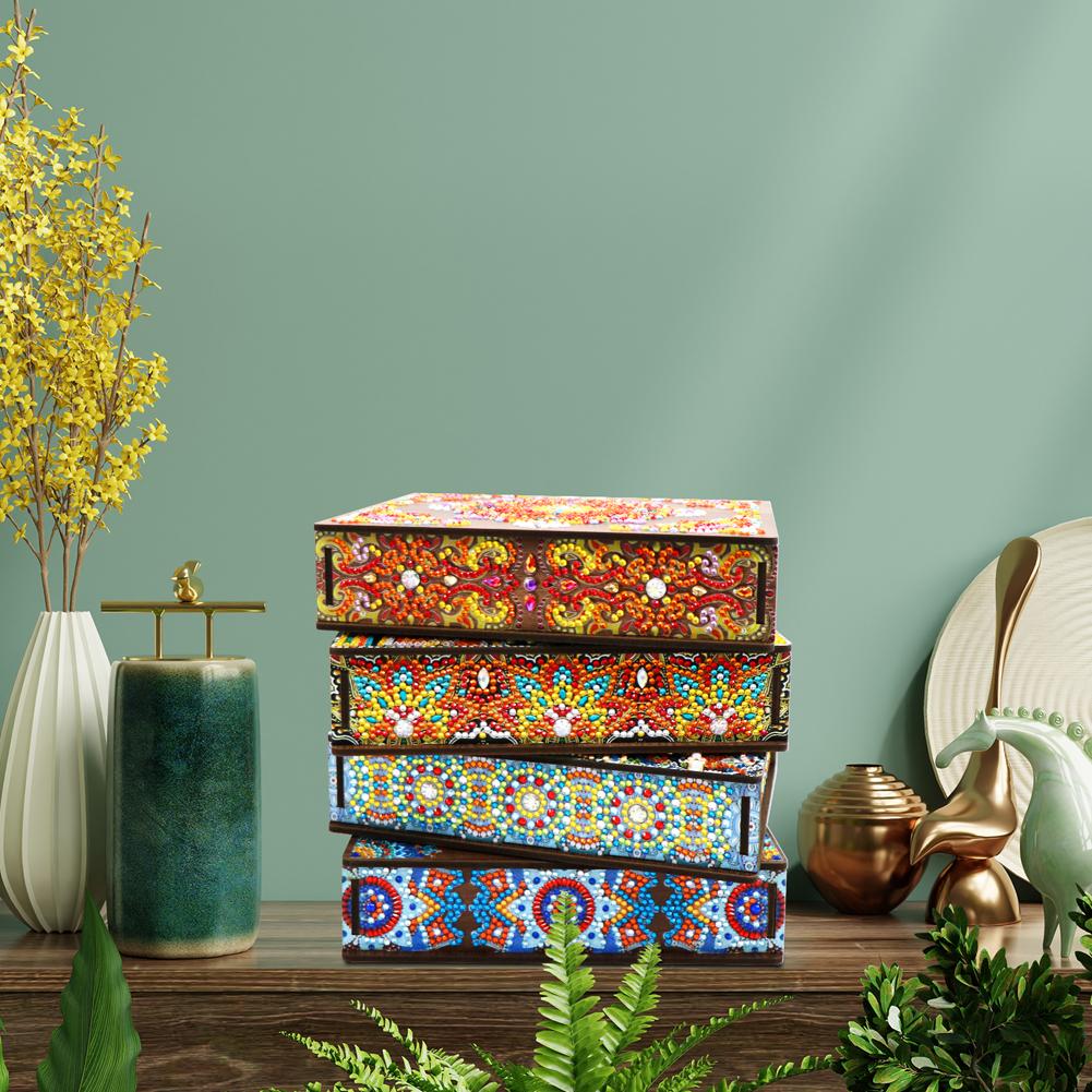 Classic Mandala Diamond Painting Jewelry Box DIY Special Shaped Drill Wood Case