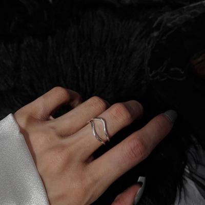 Su Chuang S925 Sterling Silver Double Layer Irregular Ring for Women - Niche Design, High-End Feel, Layered Lines, Open Index Finger Style