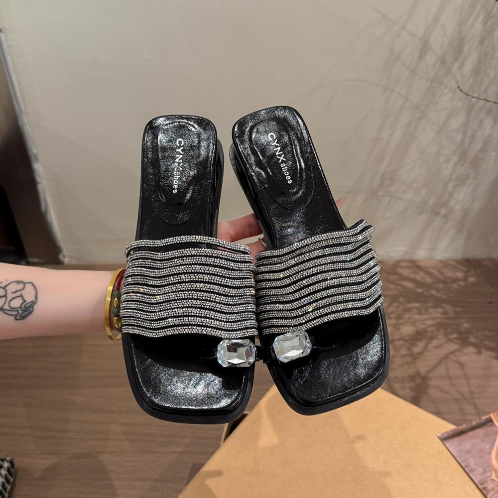 Slippers Women Summer Slides Fashion Shoes Rubber Flip Flops Heeled Mules Pantofle Luxury Soft Hawaiian High Glitter 2025