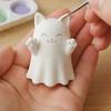 Unique Party Table Decorations 3D Printed Cute Ghost Cat Figurine, Wink Smile Surprise Spooky Halloween Decor, White PLA Craft Molds Blank DIY