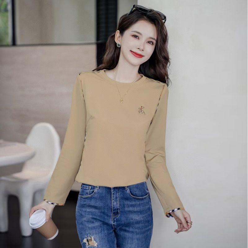 

Европейские товары Футболка женская летняя тонкая модная с коротким рукавом из тенселя и хлопка женская одежда приталенная футболка 2025 Новое поступление западный стиль Khaki Long sleeves S