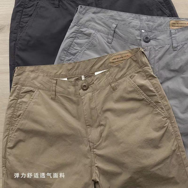Versatile Solid Color Workwear Casual Pants Summer Loose Straight Leg Cropped Pants Men's Pants
