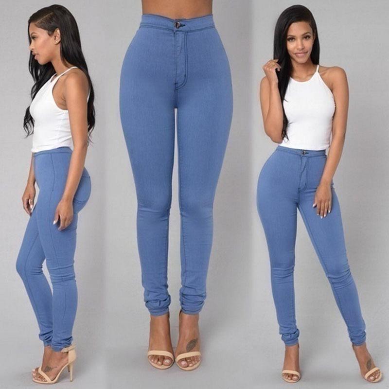 Women's Casual Jeans High Waist Leggings Stretch Skinny Jeans Candy Color Jeans