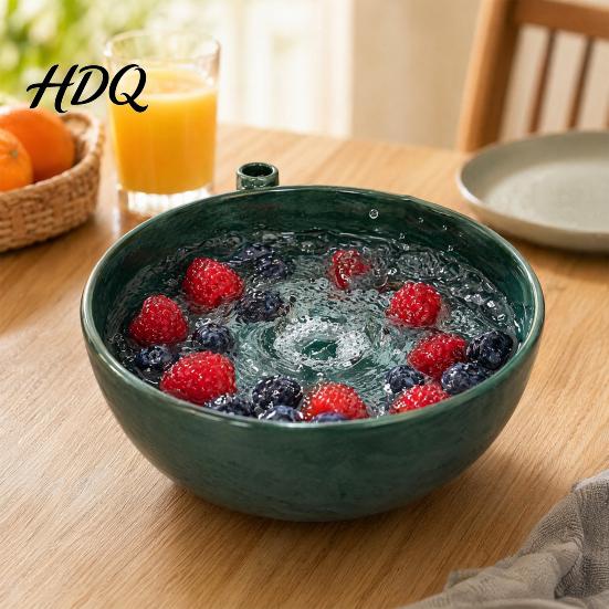 Cuenco de Fruta Cerámico Autolimpiante con Agujeros de Drenaje Huecos Flujo en Espiral Lavado de Bayas Enjuague para Encimera de Cocina Drenaje