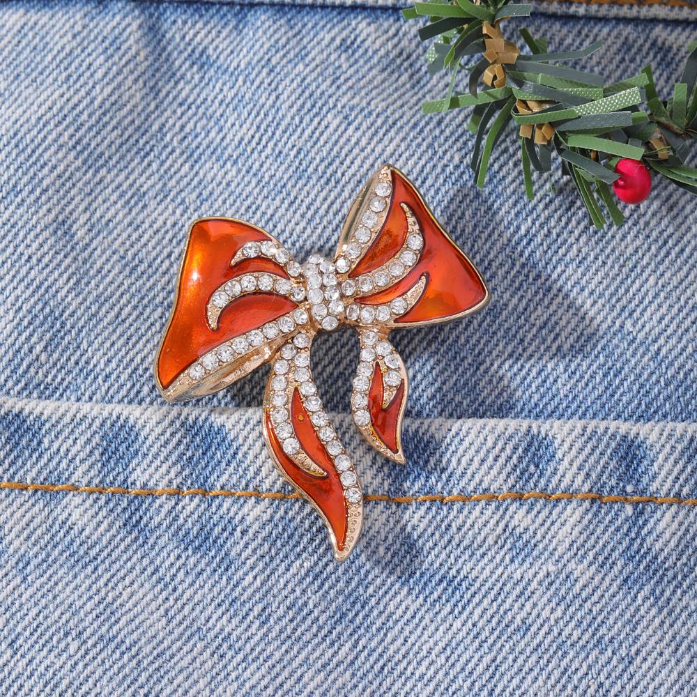 Pretty Gold Plated Big Bowknot Lapel Pins Crystal Bow Shaped Golden Brooches Women Girls Bow Tie Design Badge