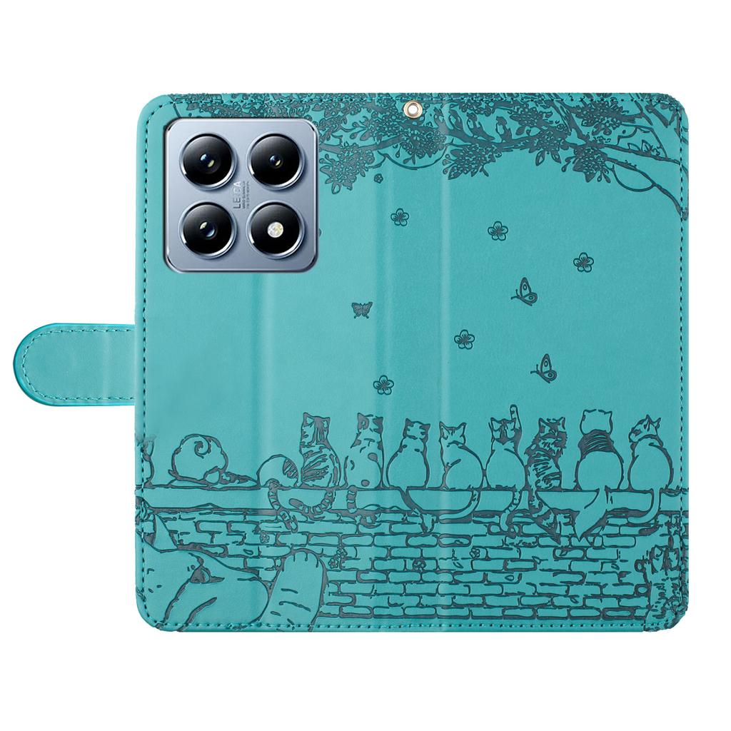 For Xiaomi 14T Pro Case with Wrist Strap Leather Phone Cover Wall Cats Pattern