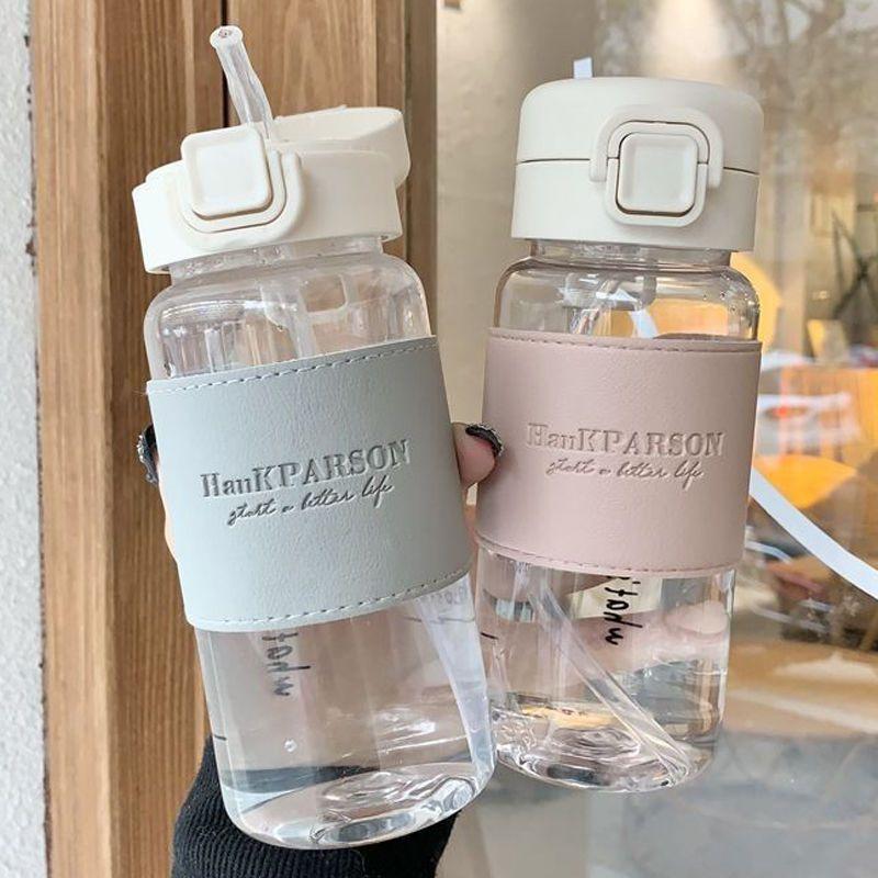 Botella de agua creativa con pajita, botella de plástico portátil para beber, a prueba de fugas, para beber leche, café y té, 1 ud.