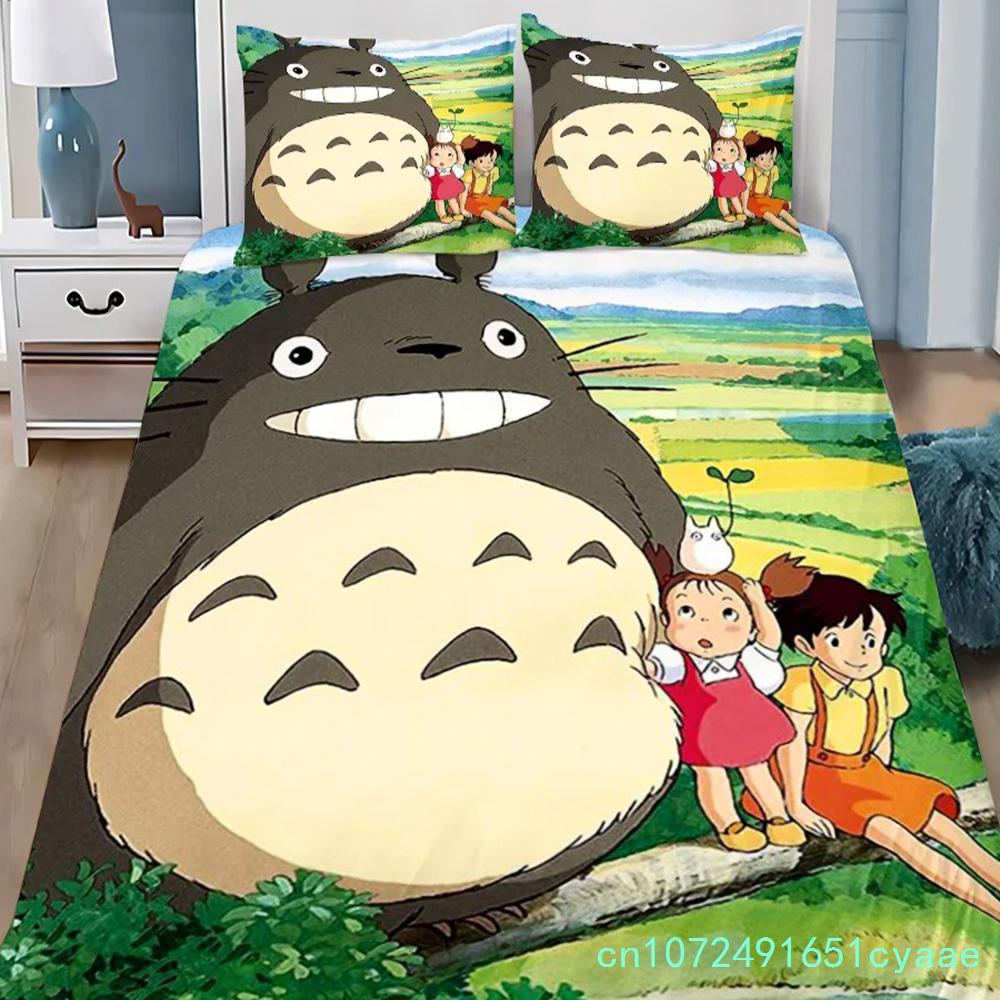 Anime Duvet Cover Pillowcase Bedding Set T-TotoroS Kawaii Adult Boy Girl Bedroom Decoration Children Single Double Large Size