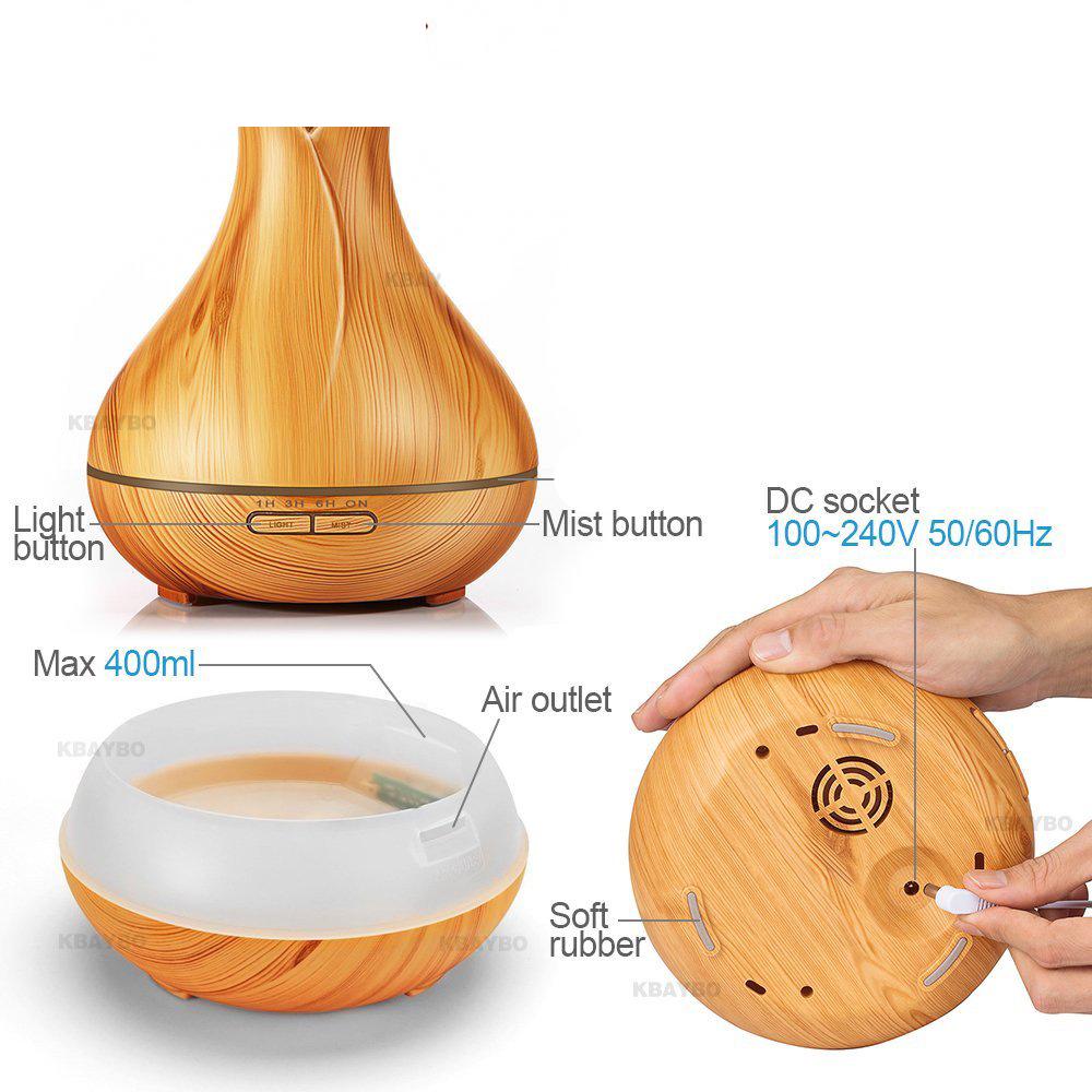 Wood Grain Ultrasonic Aromatherapy Night Light Humidifier