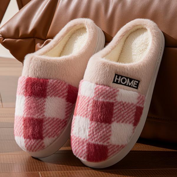 Winter non-slip thick-bottomed home cotton slippers couple home indoor warm soft-bottomed wear-resistant plush slippers