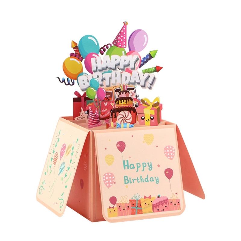 Colorful Celebration Greeting Card Eye Catching 3D Boxes Birthday Card with Envelope Elegant Birthday Greeting Card