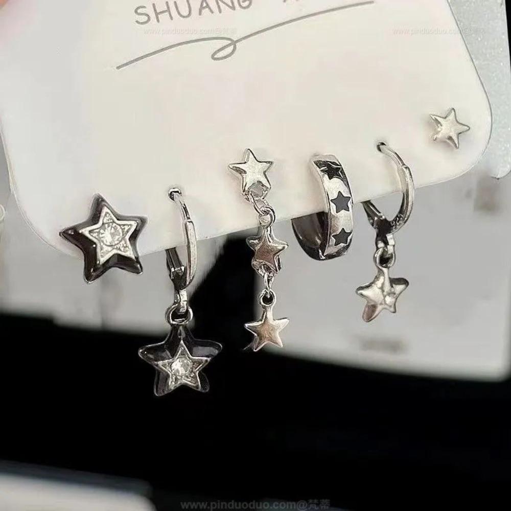 6pcs Set Personality Trend Dark Butterfly Heart Star Cross Tassels Zircon Stud Earrings for Women Hip-hop Rock Y2K Jewelry Gift