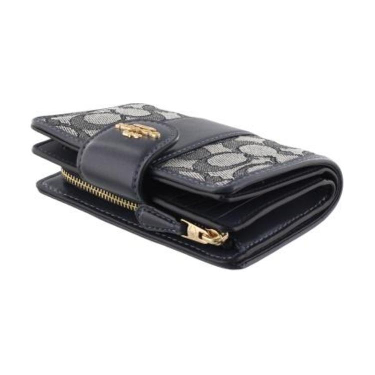 Neues COACH Canvas Jacquard mit Kalbsleder Geldbörse Mini Damen Mitternachtsmarineblau CU987-IMX1X