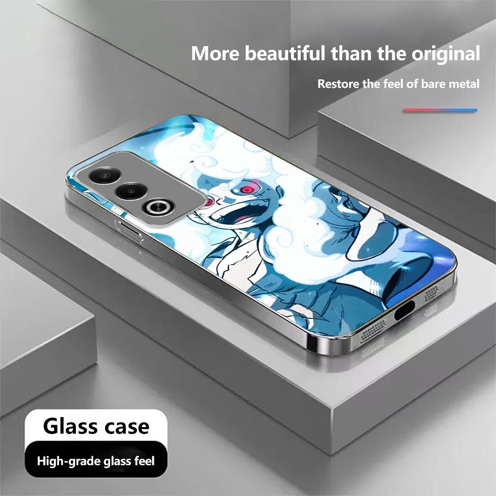 

Чехол для телефона N194 в новом стиле аниме One Piece Gear 5 для iPhone 16 15 Pro Max Samsung S24 S23 A54 A35 Redmi Note 13 Pro с позолоченной рамкой и закаленным стеклом Infinix Smart 9