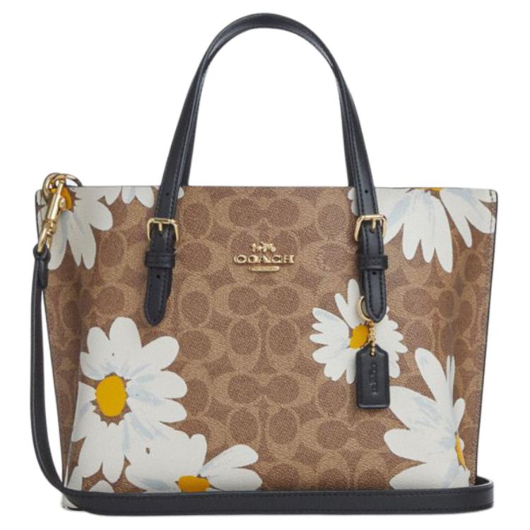 Coach Mollie 25 Floral Print Faux Leather Tote Bag Women tote bags Brown Multicolor CZ592-IMTAM Basic Set (Bag+Dust Bag)