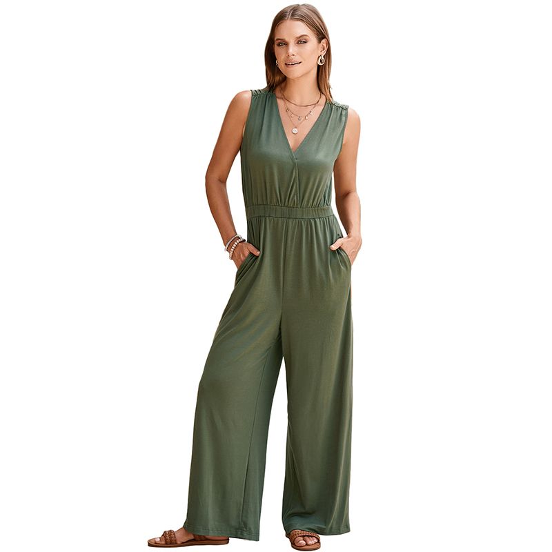 

Fashion Elegant Fancy Open Back V Neck Sleeveless Leotard Women s 2025 Summer New Arrival Casual Wide Leg Jumpsuit