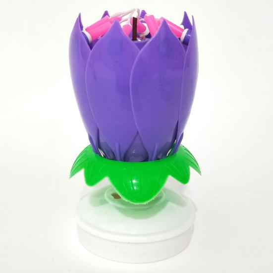 Lotus Candle Solid Paraffin Colored Flower Shape Flat Bottom Rotating Electronic Candle Birthday Cake Music Candles Party Supplies