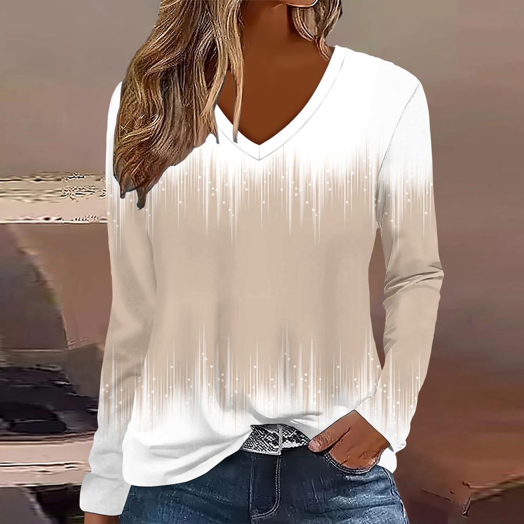 Europäische und amerikanische Mode 2025 Damen Elegantes V-Ausschnitt Langarm T-Shirt