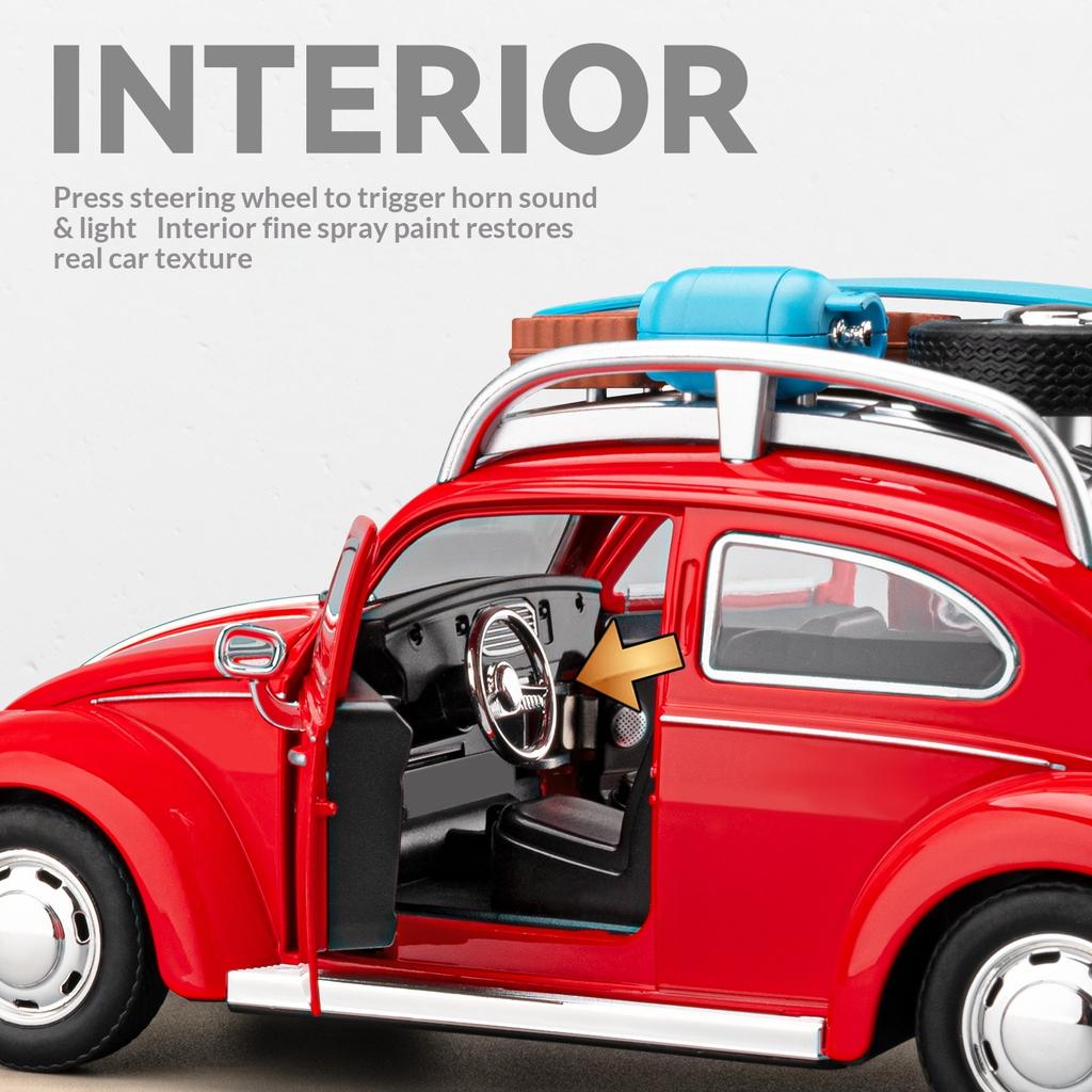 Beetle alloy die-cast car model 1/24 simulated sound and light retro car toy collection ornament holiday gift