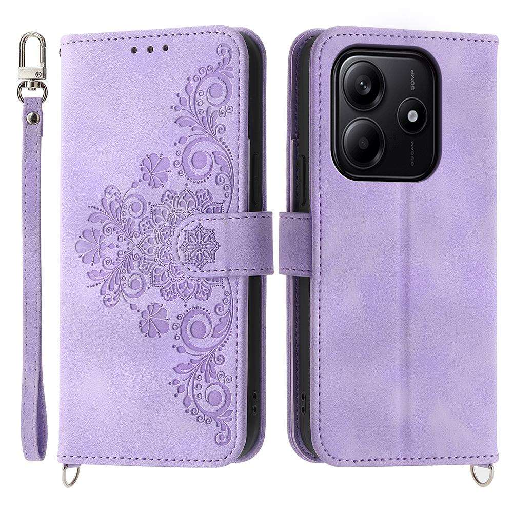 For Xiaomi Redmi Note 14 5G Case Flower Pattern PU Leather Wallet Phone Cover with Strap