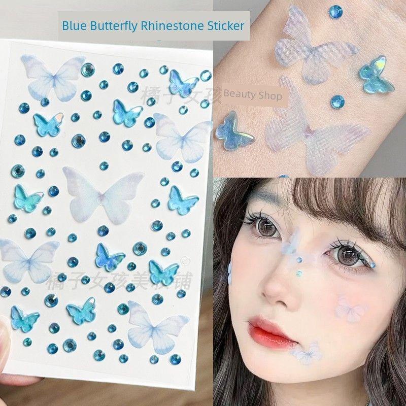 Music Festival Makeup Face Pasters Butterfly Ornament Star Moon Stick-on Crystals Concert Face Sticker Ornament Ornament Rhinestone Bright Diamond