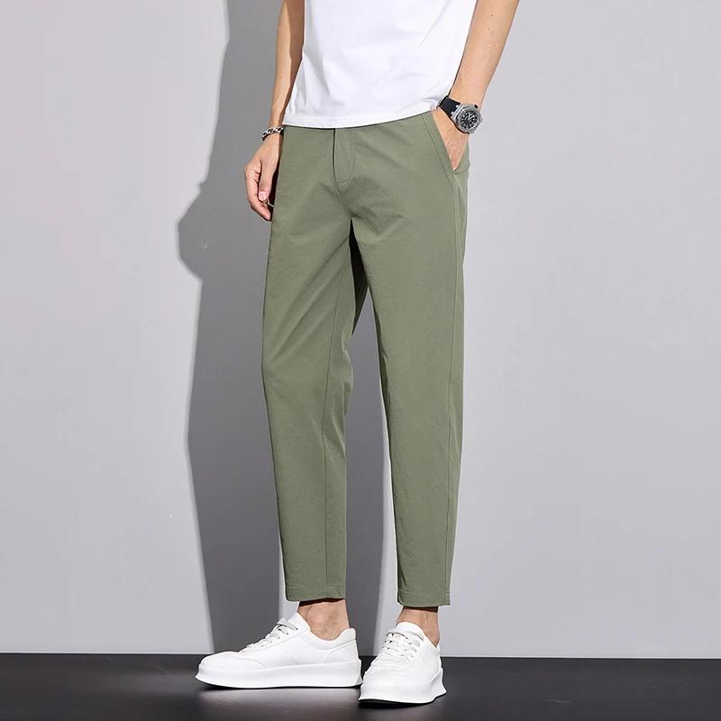2026 Summer Men's Ankle-Lenght Pants Fashion Men Casual Slim Lightweight Trousers Male Vintage Streetwear Thin Pants