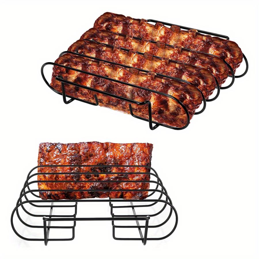 1pc Non-Stick BBQ Rib Rack Stand Barbecue Steaks Racks Stainless Steel Chicken Beef Ribs Grill Black for Gas Smoker BBQ Tools Bbq